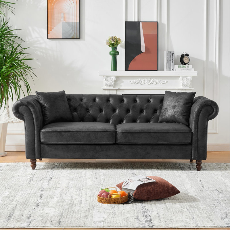 Canapé en tissu 83 po Chesterfield, Noir
