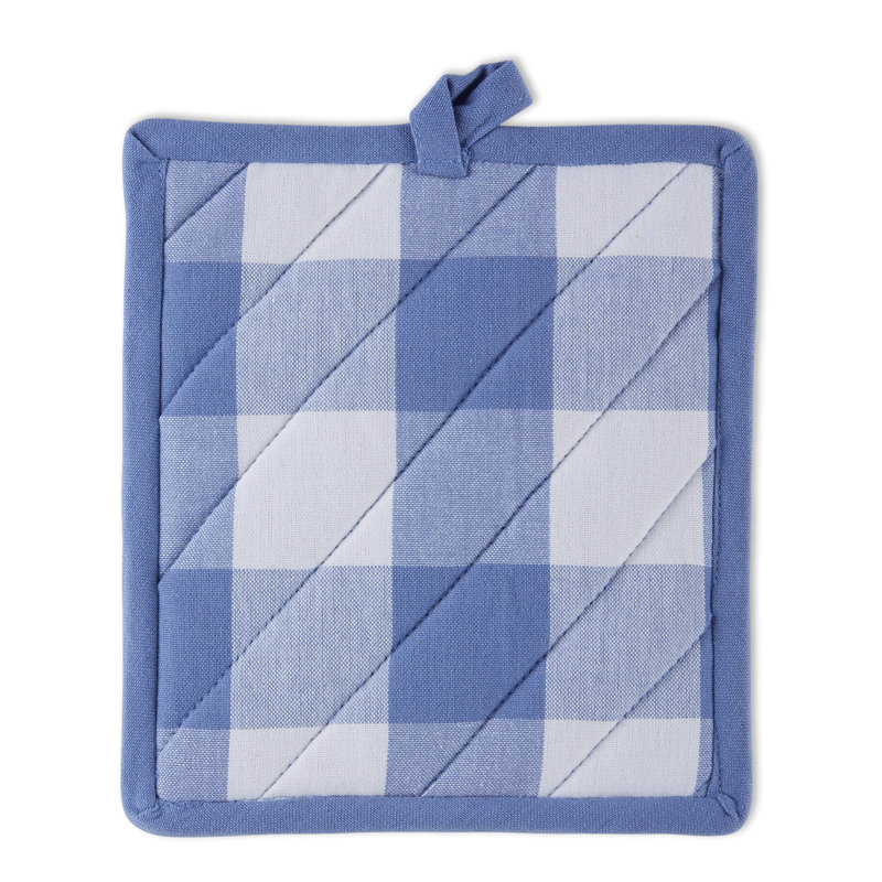Design Imports Checkered Cotton Potholder Set, Stonewash Blue