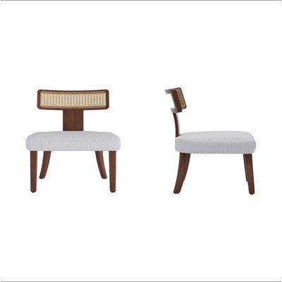 Ensemble de 2 chaises de salle à manger de style Mid-Century moderne, dossier en bois massif et filet de rotin, chaises d'appoint de salle à manger pour la salle à manger, structure en noyer et ensemble de coussins beige