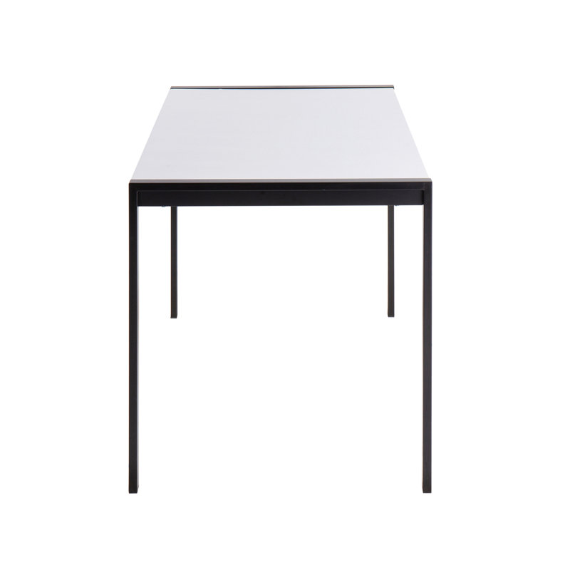 Table de salle à manger contemporaine en métal noir avec plateau en bois blanc