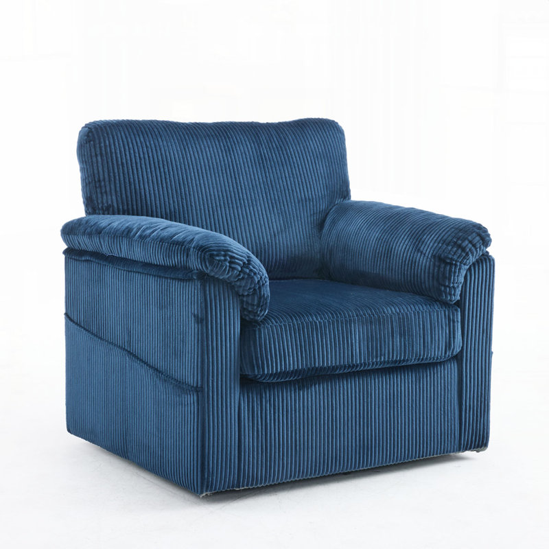 33" Swivel Barrel Chair, Upholstered Armchair With Side Pockets, Blue Duplicate 1