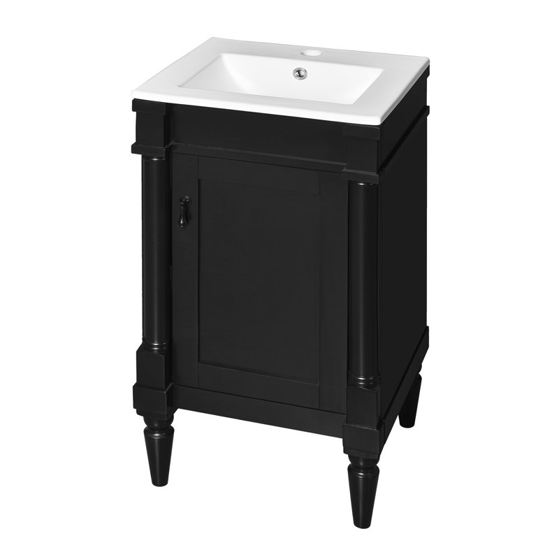 Meuble-lavabo simple 18 po avec comptoir en céramique, Noir