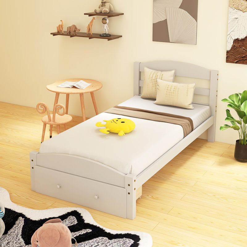 Structure de lit plateforme simple avec tiroir de rangement, Blanc