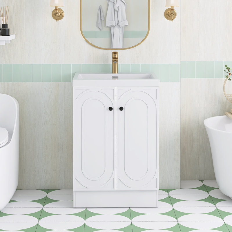 Ensemble de meuble-lavabo autoportant 23,6 po avec plateau en résine, 23.6"