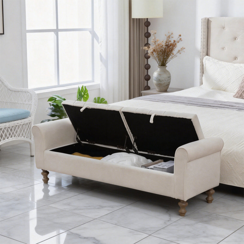 Banc de rangement rembourré moderne avec double couvercle, Beige
