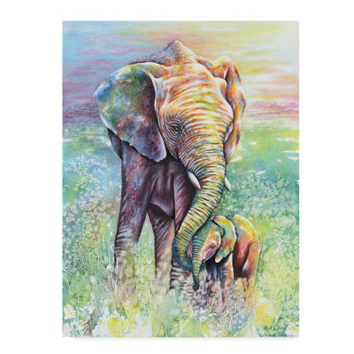 « mère & baby éléphant éléphants arc-en-ciel », reproduction de peinture à l’acrylique sur toile tendue