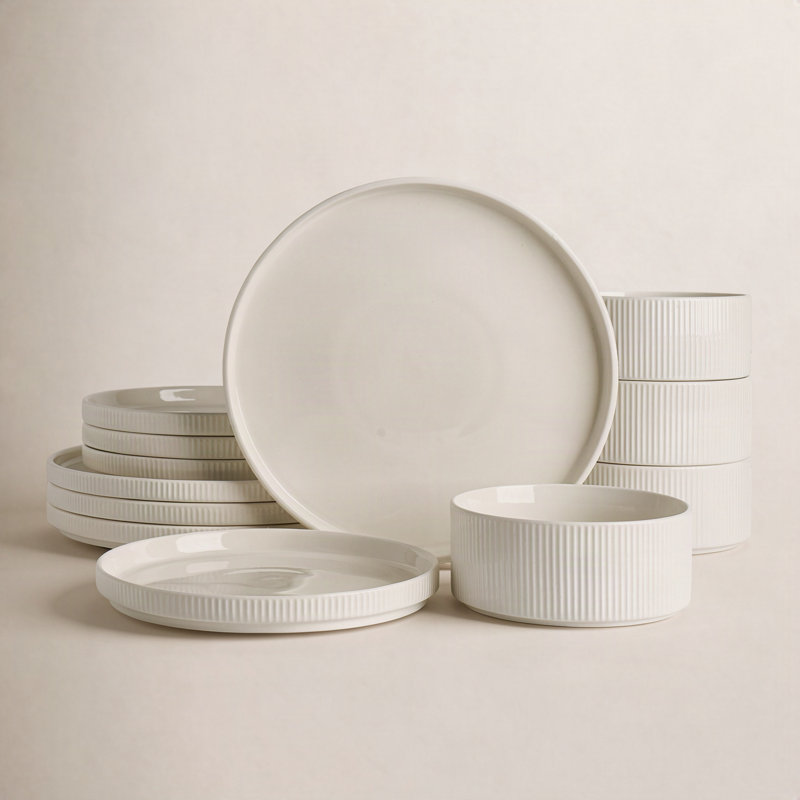 12-Piece Porcelain Dinnerware Set, Milky White