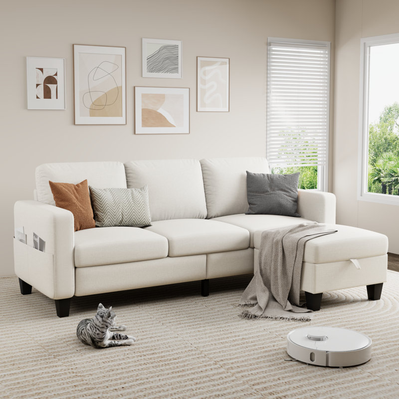 Canapé rembourré 78 po Jaydie, Mélange de lin beige