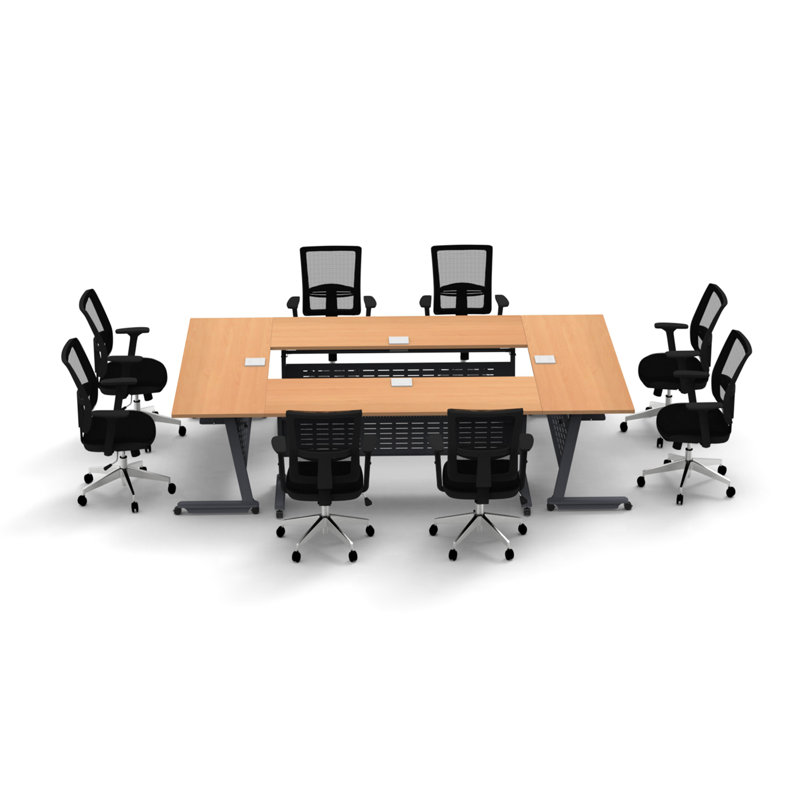 Rectangle 8 Person Flip Top 72'' L Modular Training Table and Chair Set with Casters and Modesty Panel and Cable Management