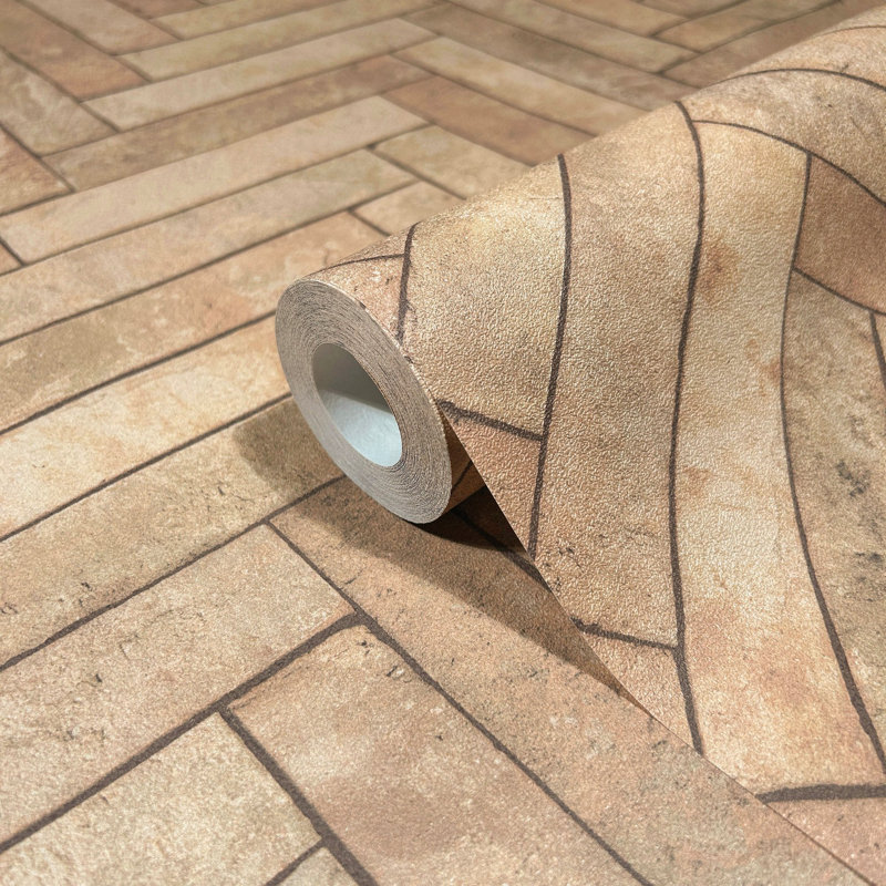 The Bricks and More Stone optic 10.05m x 53cm Matte Wallpaper Roll, Beige