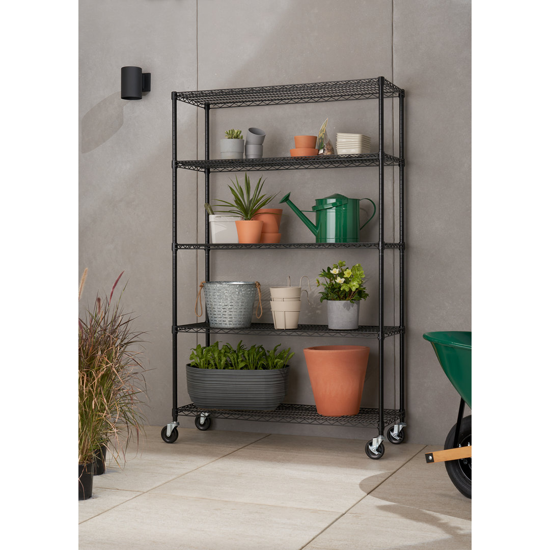 TRINITY Black 5-Tier Outdoor NSF Steel Garage Storage Shelving Unit w/ Wheels(48 in. W x 18 in. D) Trinity
