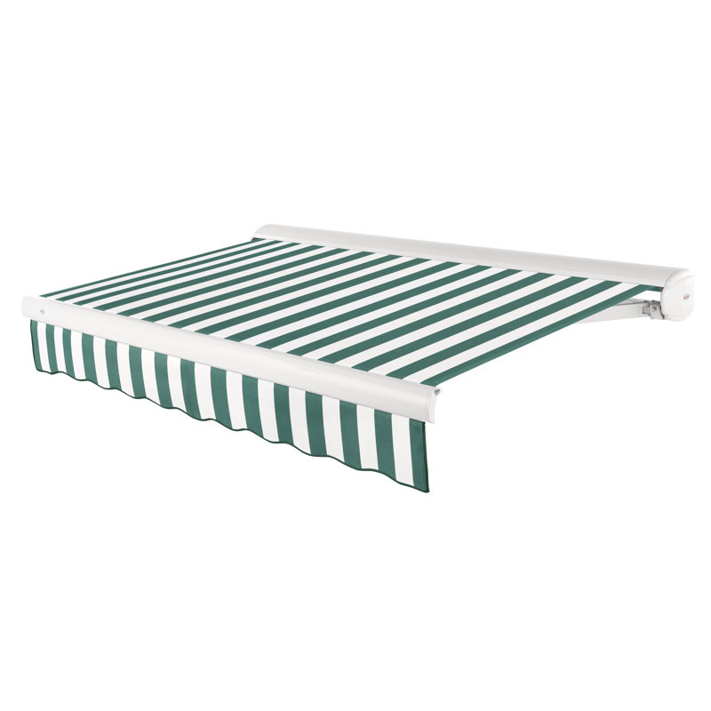Auvent rétractable avec cassette Awntech Key West, H 9,38 po x l 18 po x P 10 po, Côté gauche, Forêt / rayure blanche