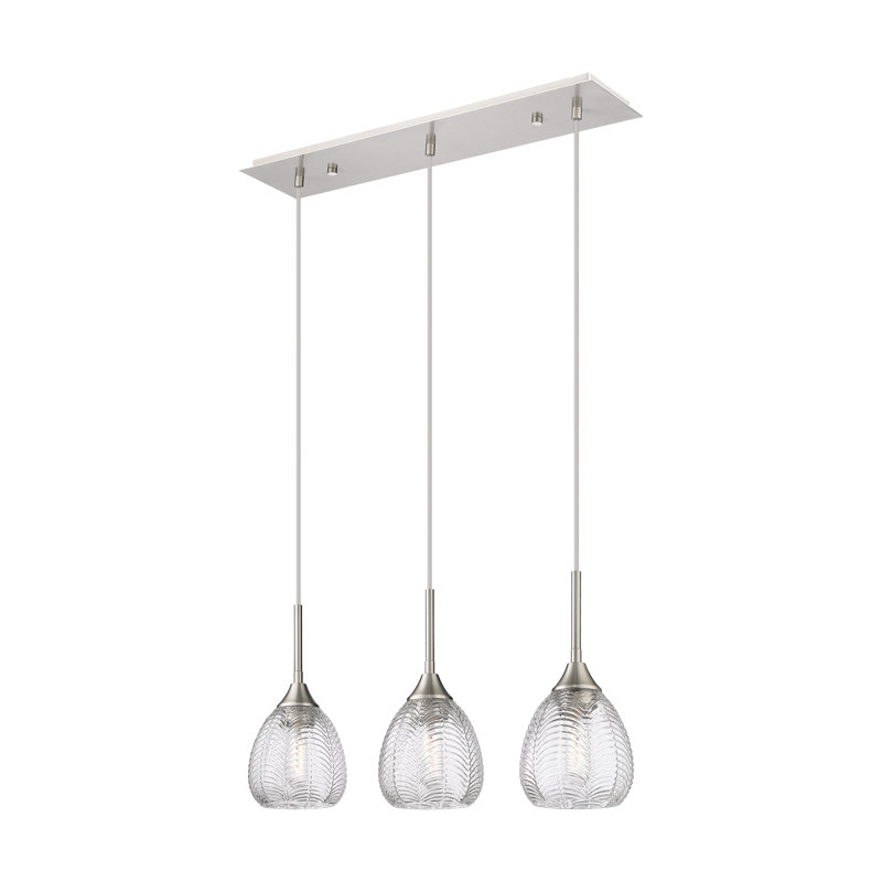 Luminaire suspendu à 3 lumières 27 po Geramy - Finition nickel poli, Nickel satiné