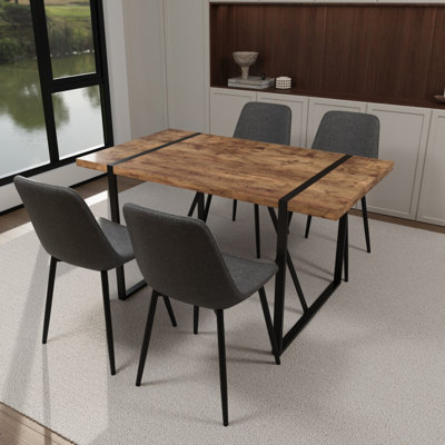 Ensemble de table de salle à manger en bois aggloméré de 55 po avec ensemble de 4 pièces de table de salle à manger en bois foncé
