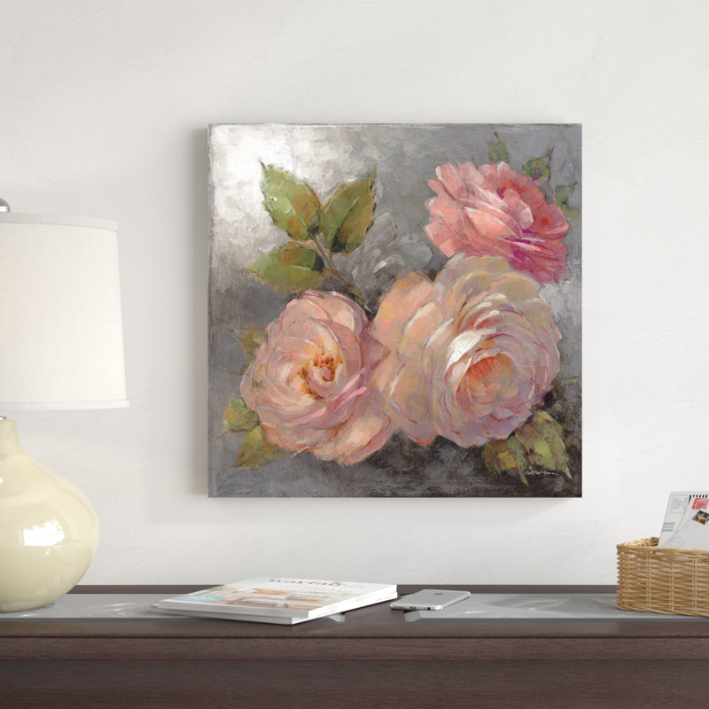 Roses sur fond gris II, H 20 po x l 20 po x P 1,25 po