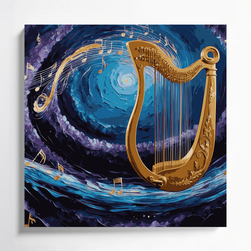 «Music Lyre», art mural sur toile grise, H 16 po x l 16 po