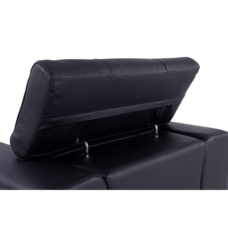 Fauteuil de coin en cuir Tyrena, Argent argent, Cuir noir Tyrena