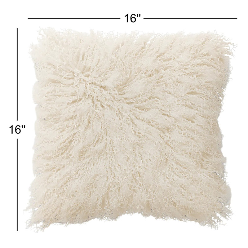 Iyana Lamb Wool Square Cover & Insert, Square 16", Ivory
