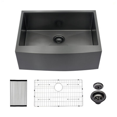 27 Gunmetal Black Farmhouse Sink - 27*21*10 Inch Kitchen Sink Stainless Steel 16 Gauge Apron Front Kitchen Sink