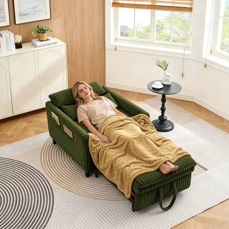 32" Folding Single Couch Deep Seat Sofa Bed For Living Room And Office, Green