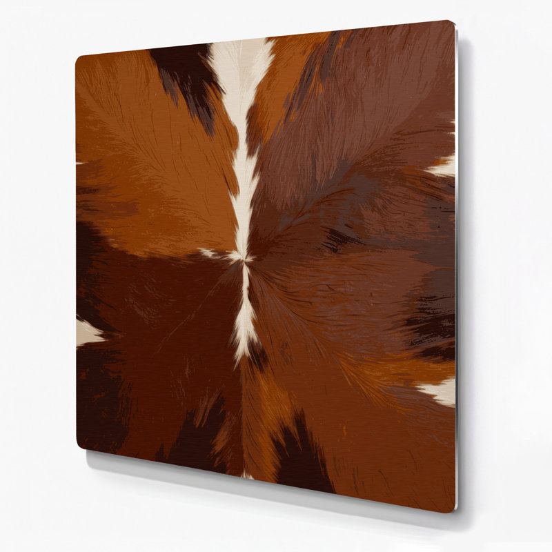 «Southwestern Cowboy Cowhide Motif 63», art mural en métal brun, H 12 po x l 12 po