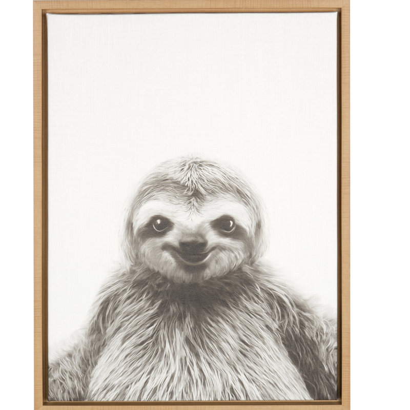 Sloth by Simon Te of Tai Prints Framed Canvas Wall Art Print, Natural