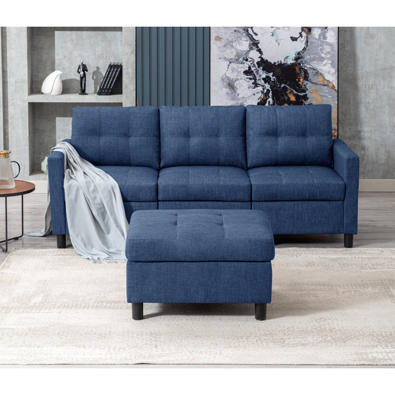 78.2"wide Upholstery Sofa With Square Arms, Dark Blue