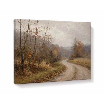 Misty October Country Road Wrapped Canvas Wall Art