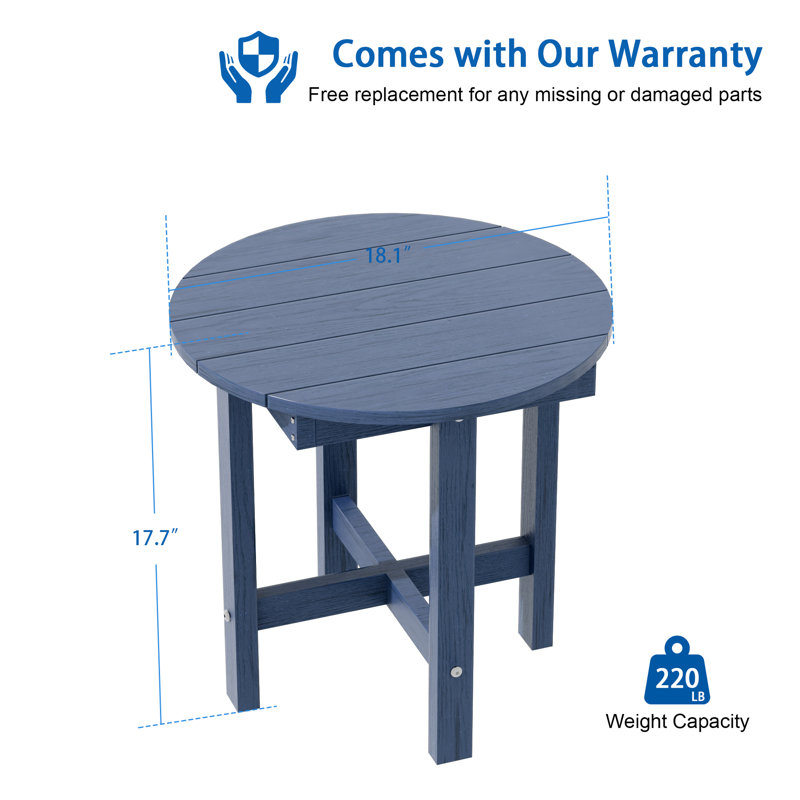 Round Outdoor Side Table, HDPE Small Adirondack End Table, Easy Clean Patio Side Table for Backyard, Pool, Porch, Garden and Lawn