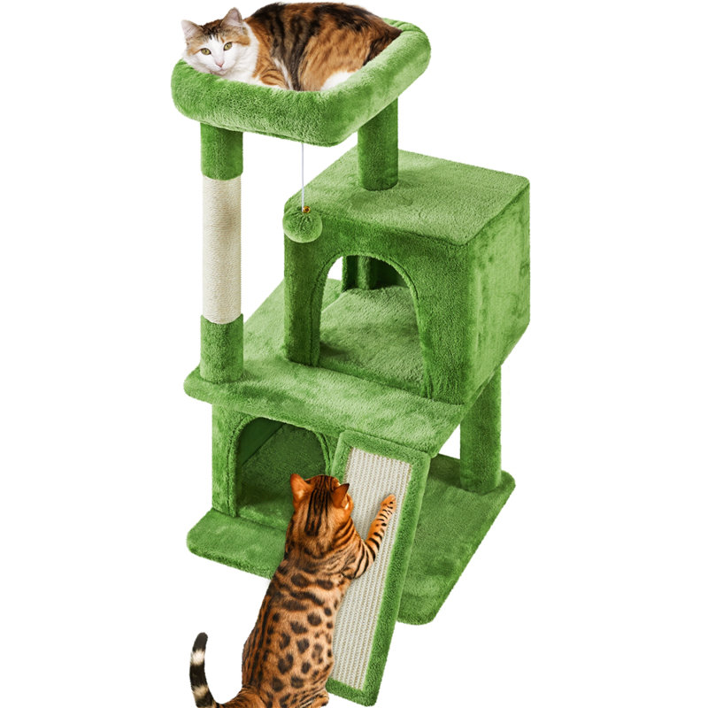 Therese 36″ H Multilevel Cat Tower with Double Condos, Green