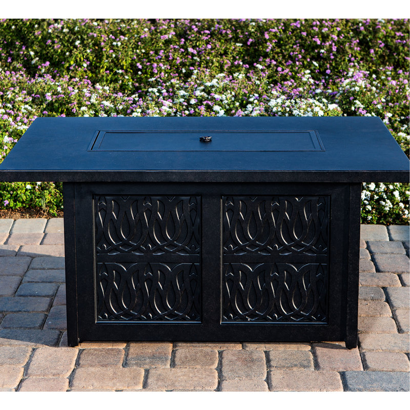 Table de feu rectangulaire en aluminium 50 x 32 po, 55 000 propane, verre et couvercle, bronze antique, confortable pour l'extérieur, propane, verre