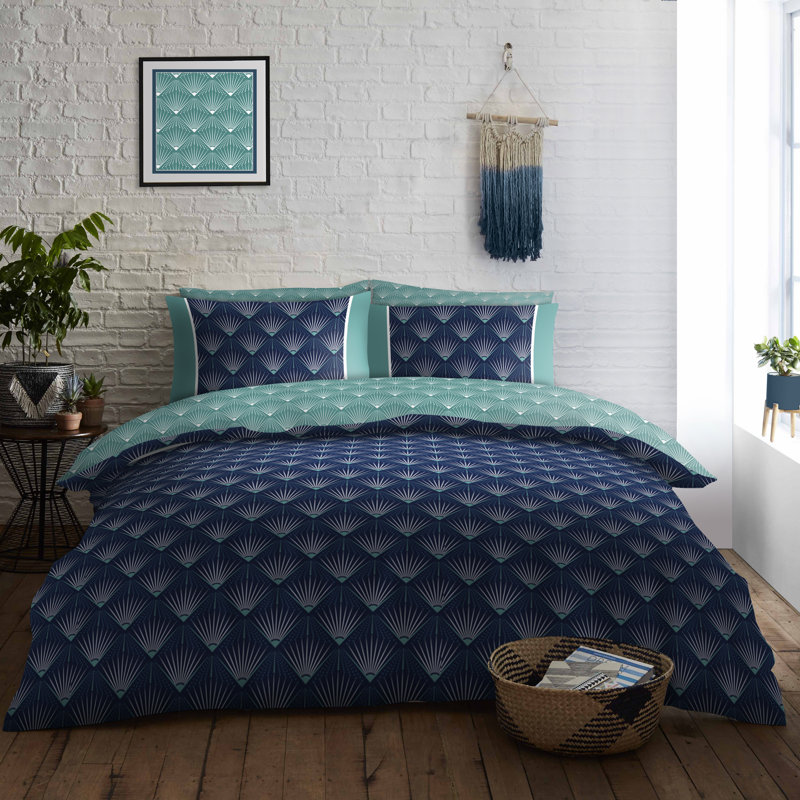 Polycotton Geometric Bedding Duvet Cover Set with Pillowcases - Single Double King Machine Washable Set, King