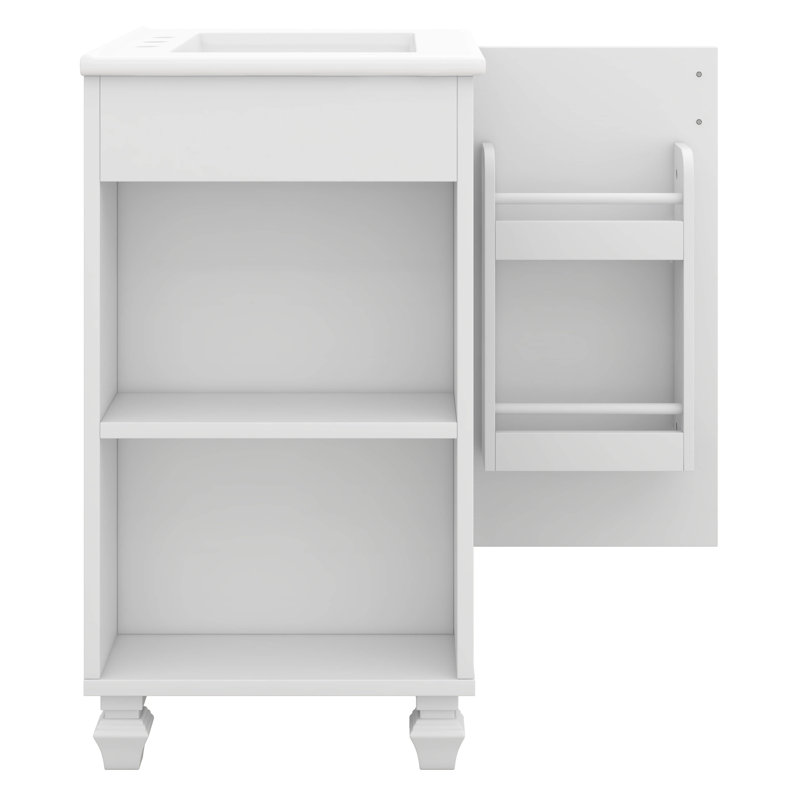 Meuble-lavabo 24 po avec lavabo, meuble-lavabo avec tablettes latérales ouvertes et armoire de rangement, porte à fermeture douce avec rangement à 2 niveaux