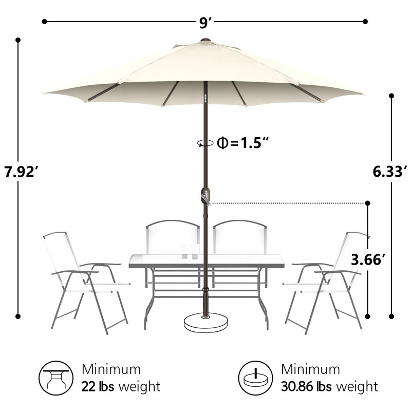 Parasol de marché 108 po avec fonction de levage à manivelle et inclinaison Selest, Crème, crème