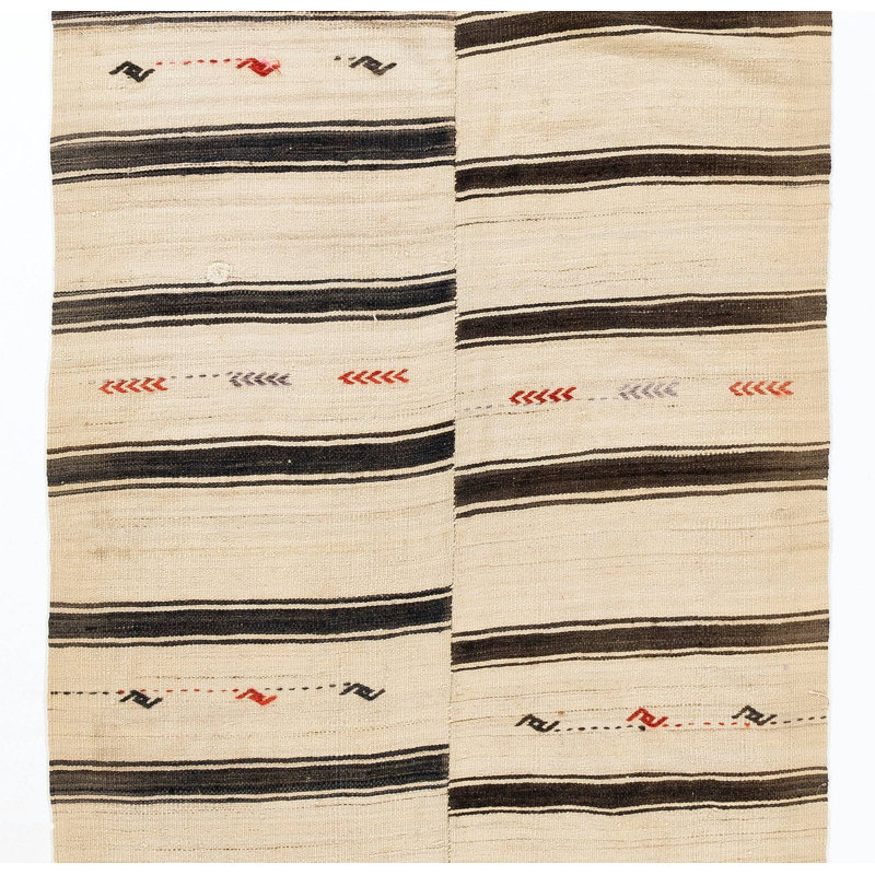 Chemin de table kilim tissé à plat 4,2 x 12,5 pi. Fabriqué à 100% de laine naturelle non teintée