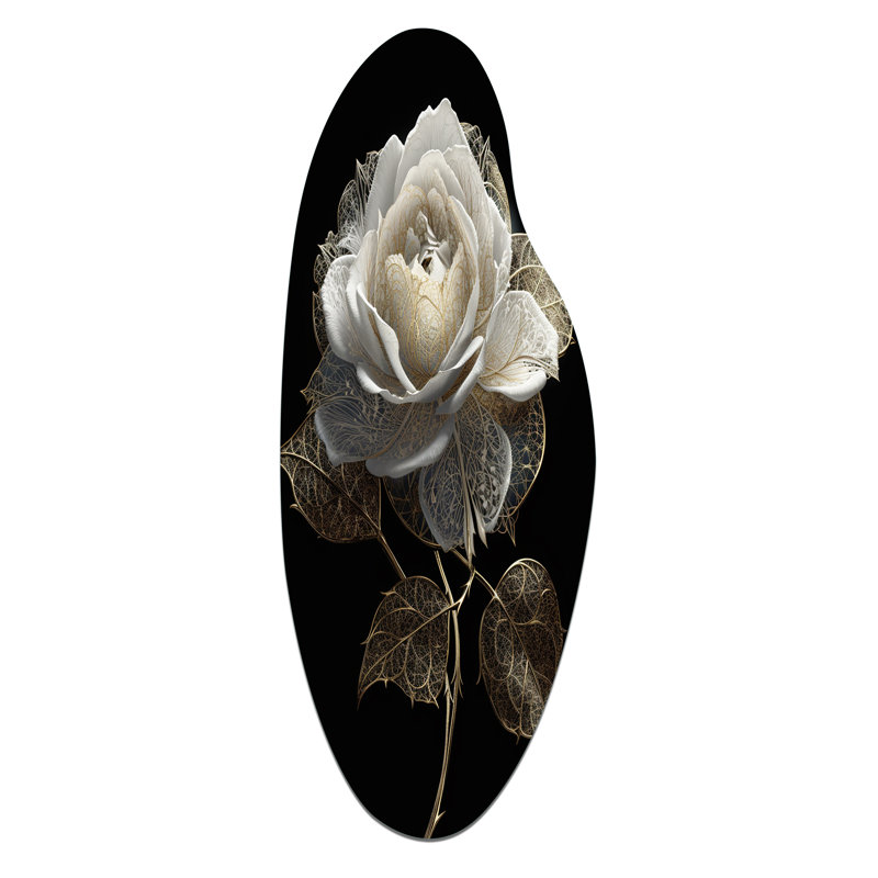 Art mural asymétrique rétro en forme de rose sur fond noir, H 38 po x l 15 po