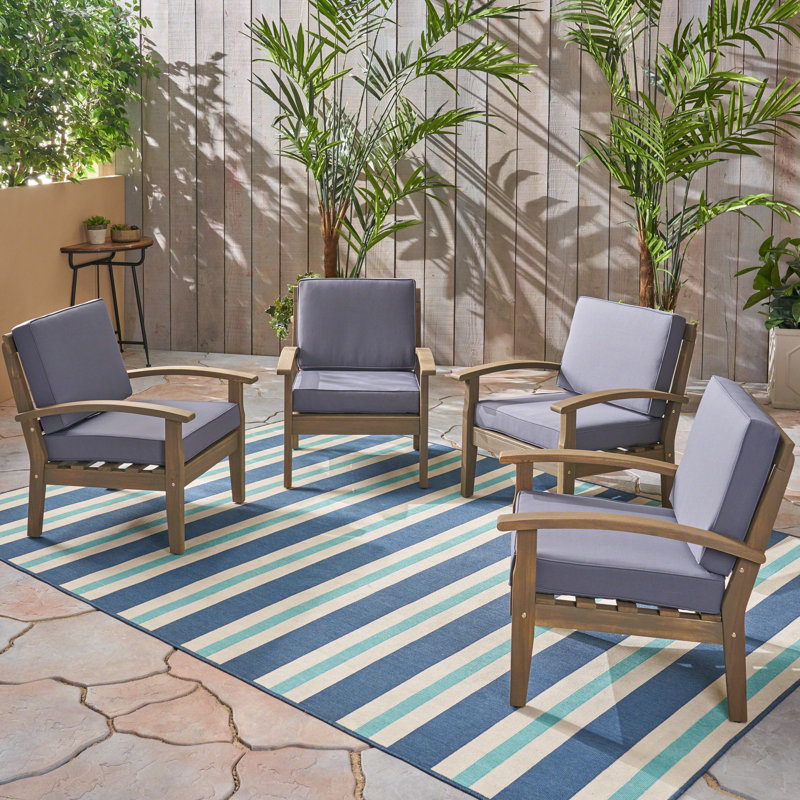 Chaise de patio avec coussins Claytor, Gris foncé, Gris