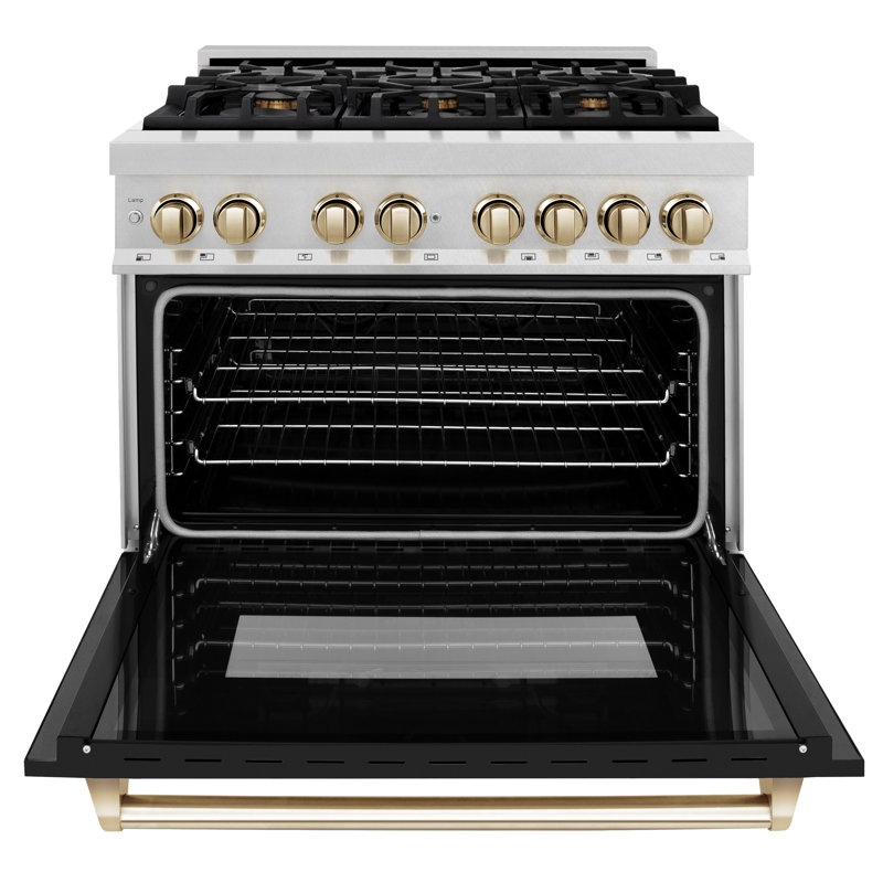 ZLINE Autograph 36" Legacy Dual Fuel Range in DuraSnow® w/ Black & Gold Accents