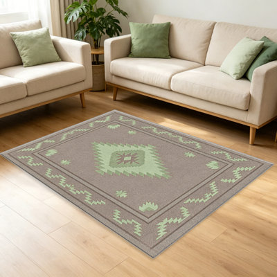 Tapis taupe vert sauge Boho Navajo pour le salon, doux et confortable, convient à toutes les saisons, facile à entretenir, tapis de sol intérieur lavable à la machine, sous la ferme pour la chambre à coucher, la salle à manger, le bureau, le balcon, le patio