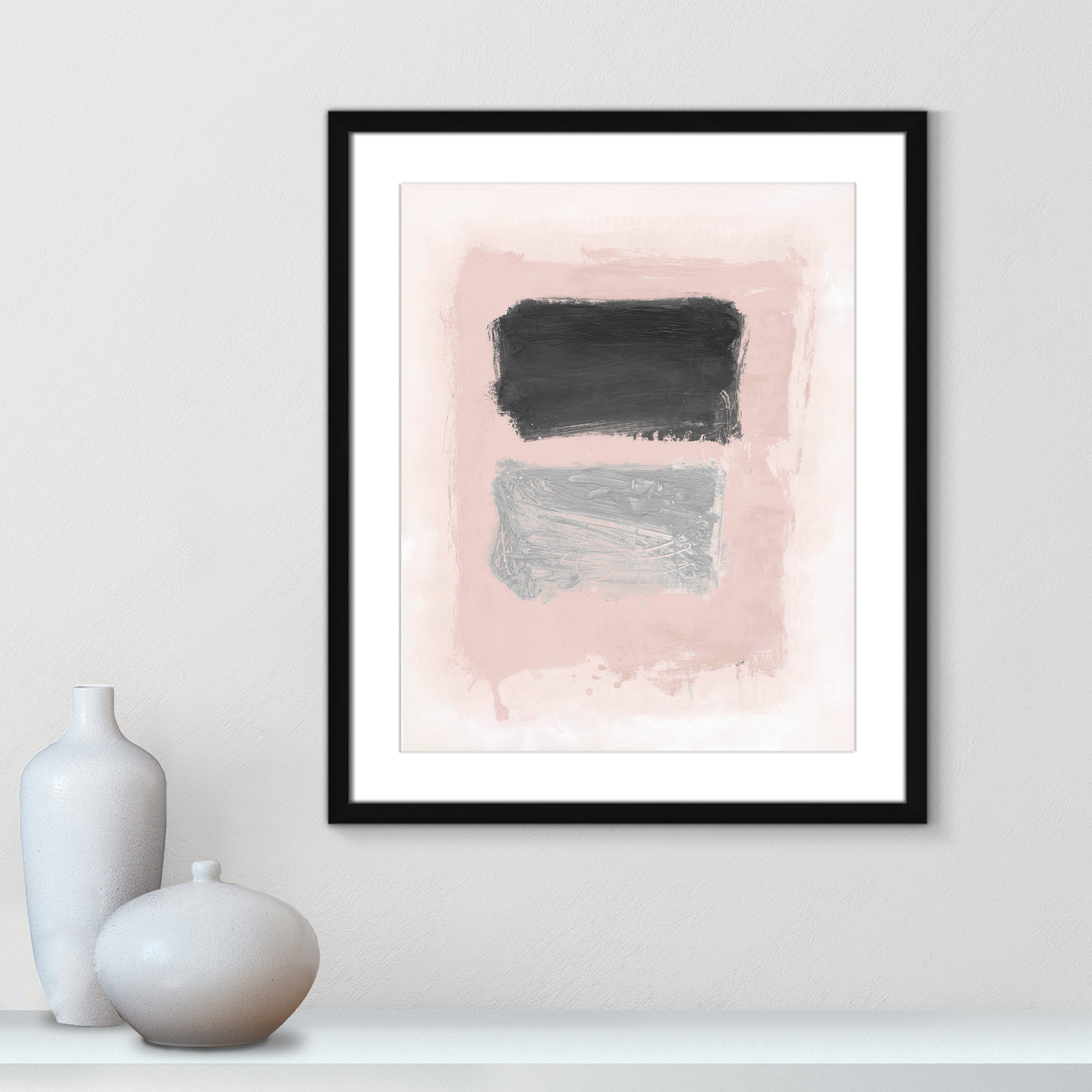 Pink, Black and Silver Shimmer I Print, 25.5" H x 21.5" W x 1.25" D, Black Matted Picture Framed