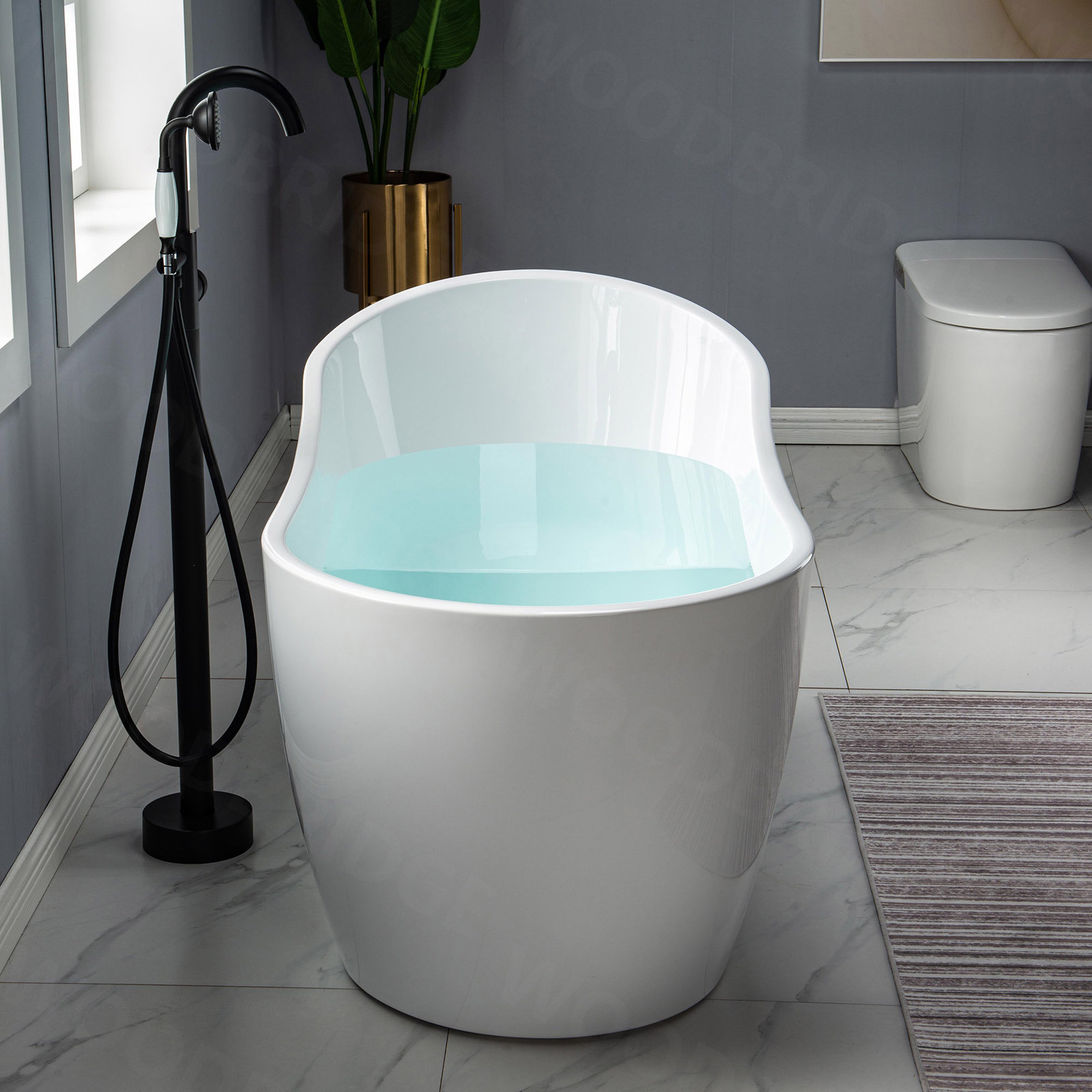 Aether 59" Single Slipper Soaking Bathtub, White/Matte Black