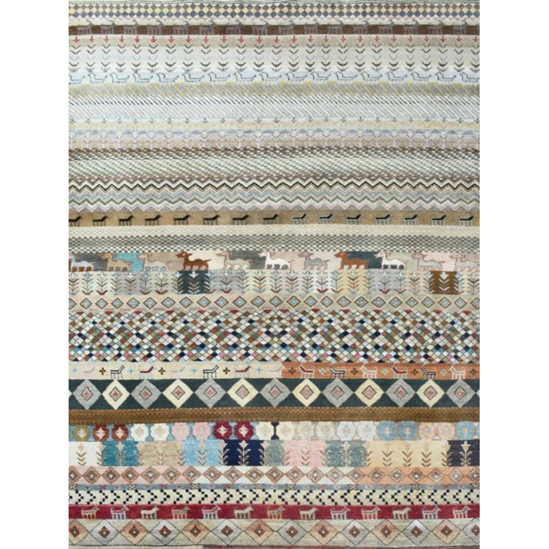 Tapis décoratif multicolore à motifs clairs et multicolores de la collection Barcelona, Rectangle 4 pi 7,12 po x 6 pi 6,74 po