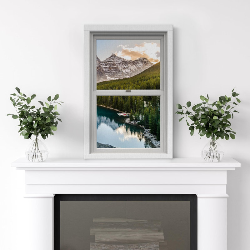 Window Scenery " Window View Mountain Range Pine Tree Forest Lake Reflection Nature Pictures Decor Rustic Landscape "