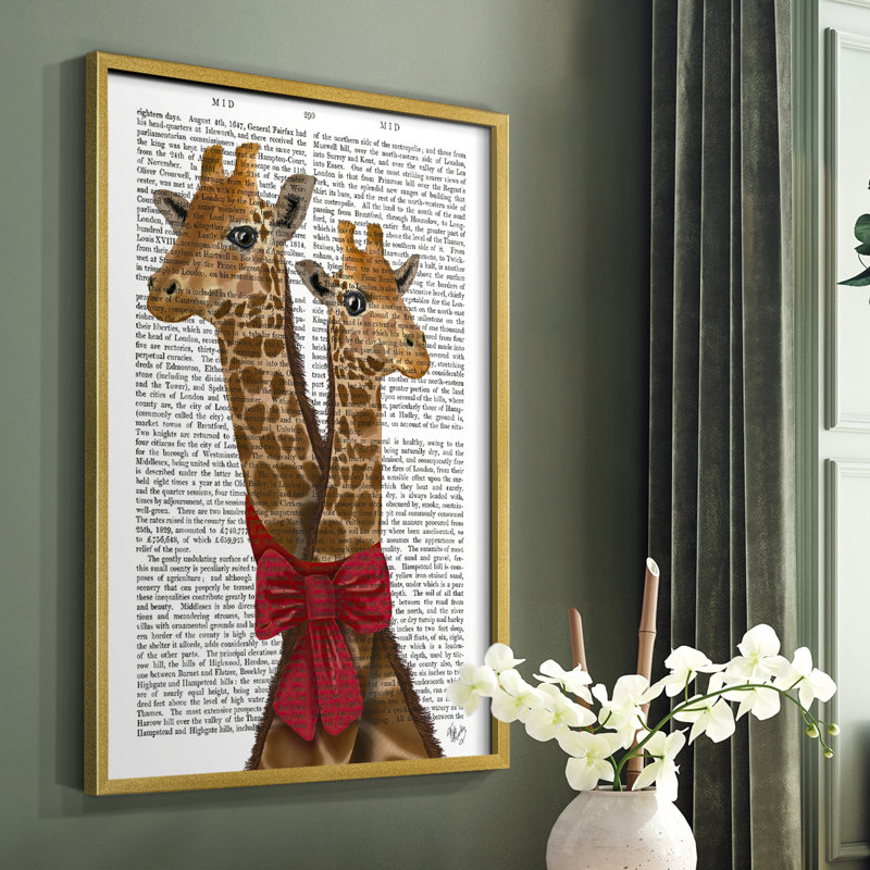 «Giraffes and Bow», reproduction encadrée, Or, H 28 po x l 22 po