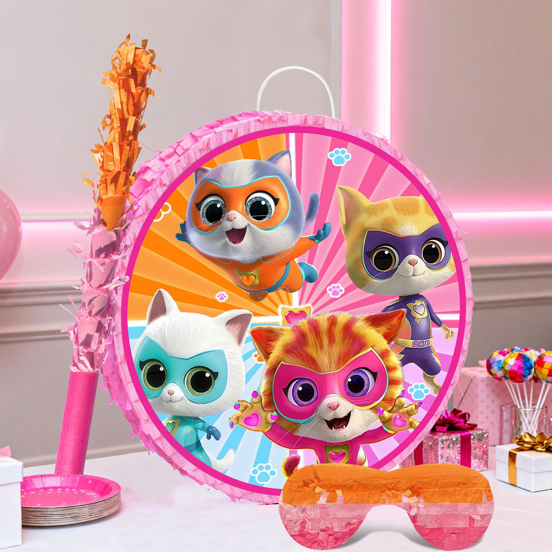 Super Kitties, décorations de fête rondes, ensemble de 4 superbes rondelles de pinatas pour fête d'anniversaire