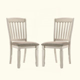 Set Of 2 Dining Chairs With Slat Back, Tan Fabric And Cream Finish