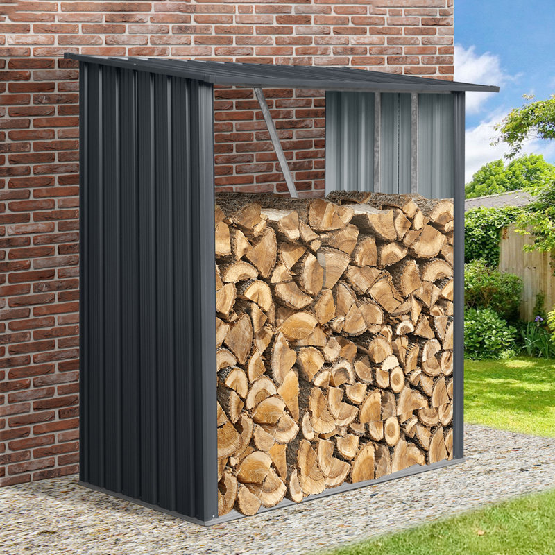 Black Galvanized Steel Outdoor Firewood Storage Shed