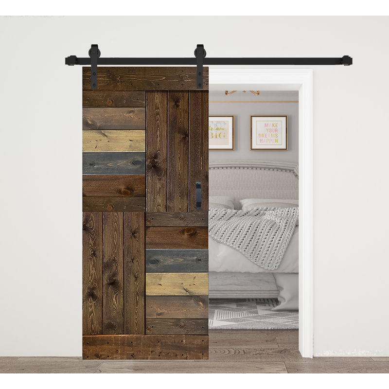 Porte à deux branches en bois massif en forme de S avec rail de quincaillerie - Assemblage requis, Multicolore, 42 po x 84 po