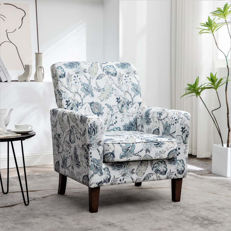 Fauteuil à motifs en mélange de polyester, structure en bois de bouleau massif avec pieds fuselés bruns, fauteuil d'appoint rembourré en mousse pour le salon et le bureau