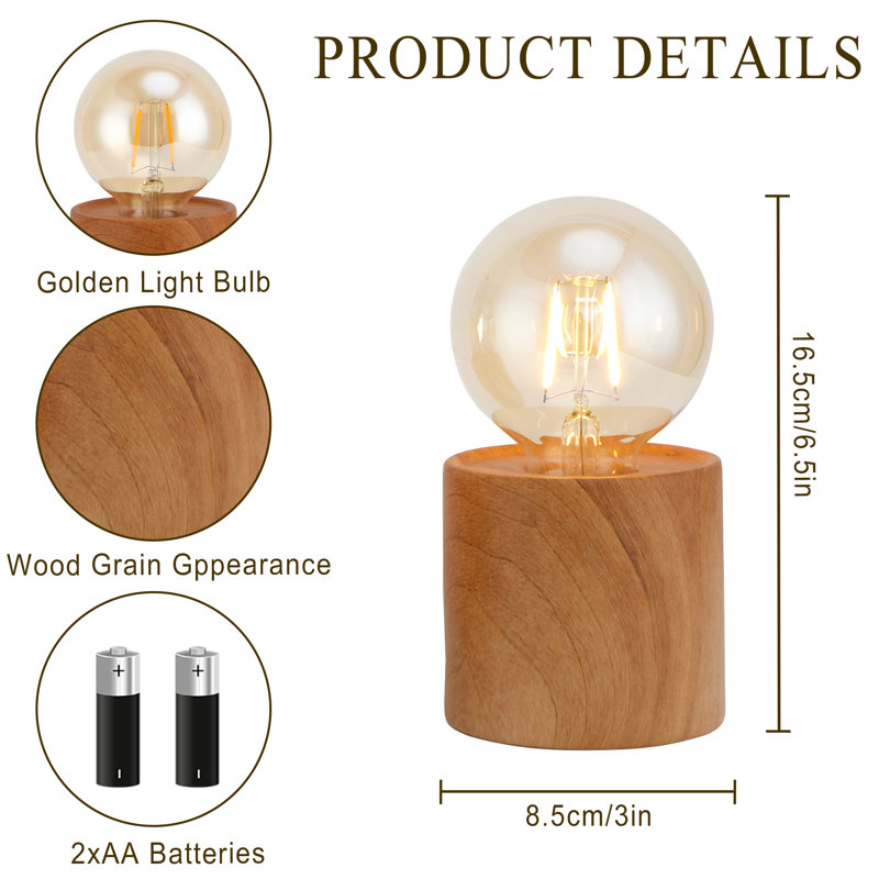 Ensemble de 2 lampes de table sans fil à grain de bois